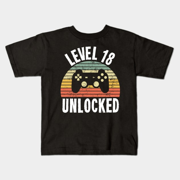 Level 18 Unlocked T-Shirt - 18th Birthday Gamer Gift - Eighteenth Anniversary Gift Kids T-Shirt by Ilyashop